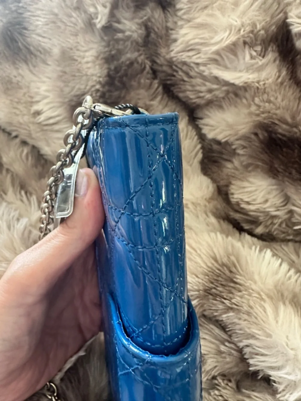 GORGEOUS Christian Dior Blue Patent Leather Wallet On Chain - Comes w/ COA